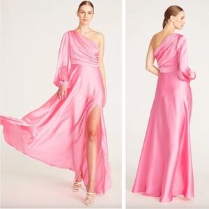 NWT AMUR Elsabet One Shoulder Gown Calla Lilly Satin Pink Barbiecore Wedding